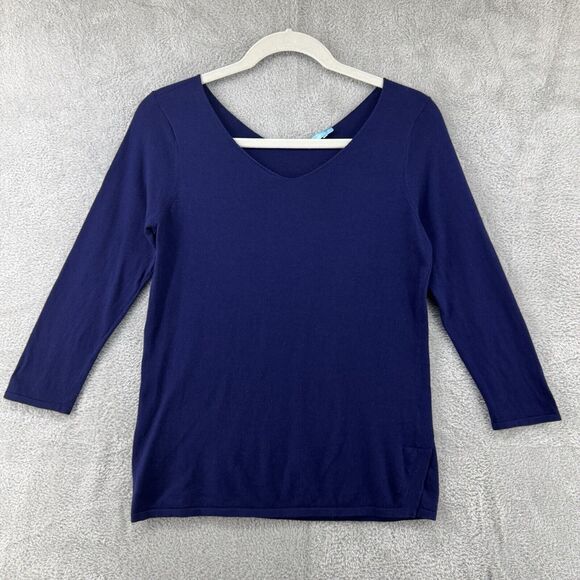 J McLaughlin Top Women S Blue Knit Lightweight Cashmere Blend V-Neck 3/4 Sleeve - Picture 1 of 13